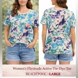 Flirtitude active Blue purple Green Tie-Dye Tee BEACH IS POOL - LARGE
